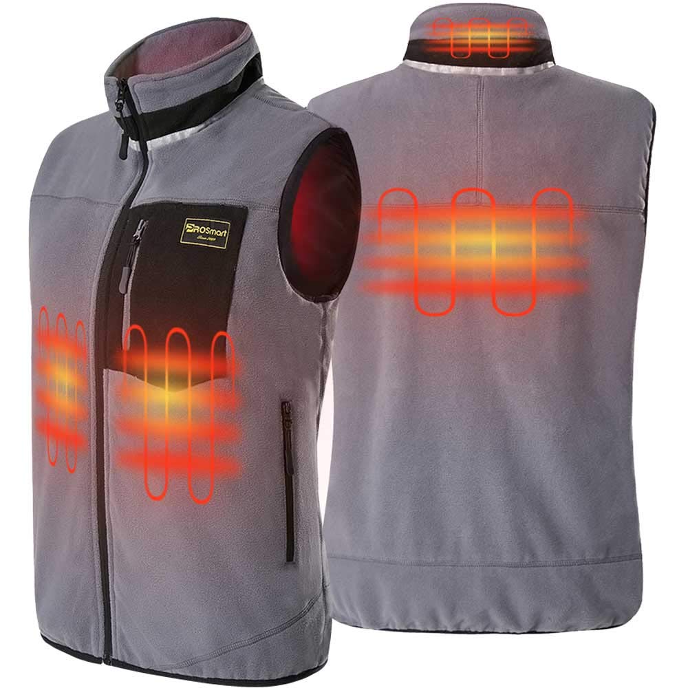 PROSmart Heated Gilet Polar Fleece Lightweight Heated Vest with USB Battery, Unisex (Gray,