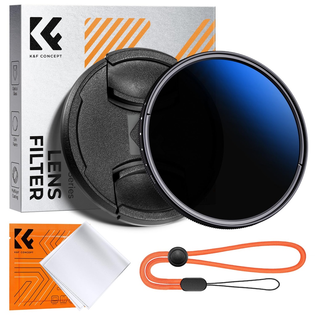 K&F CONCEPT 67mm Variable ND2-400 Filter + Lens Cap +Cleaning Cloth, Slim ND for Camera Len