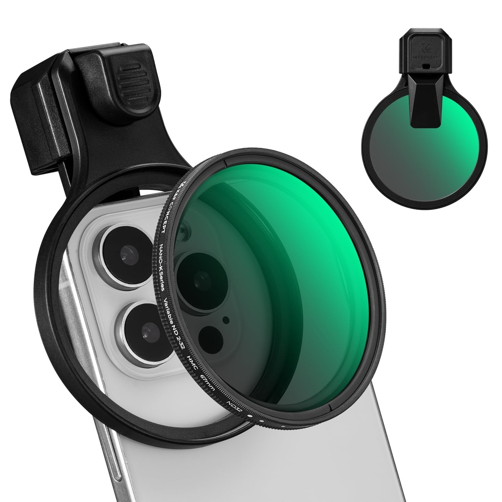 K&F CONCEPT 67mm Press-on ND2-32 Phone Lens Filter Kit, Multi-Coated Variable Neutral Densi