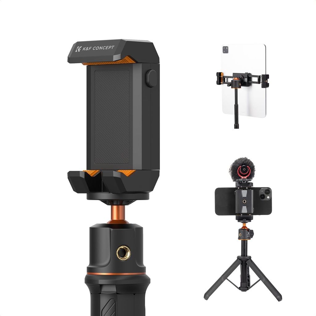 K&F Concept Tablet and Phone Tripod Mount Adapter Holder, Adjustable Clamp Compatible for i