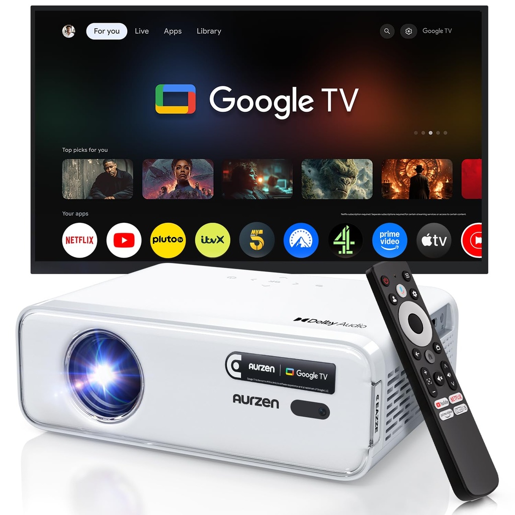 Aurzen EAZZE D1G Official Google TV 4K Supported Smart Projector with WiFi & Bluetooth, Auto