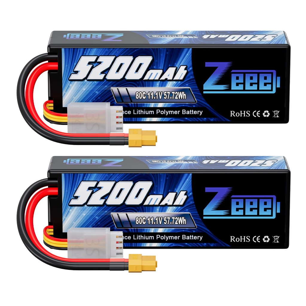 Zeee 3S Lipo Battery 5200mAh 11.1V 80C with XT60 Connector Hard Case Battery for RC Car Tru
