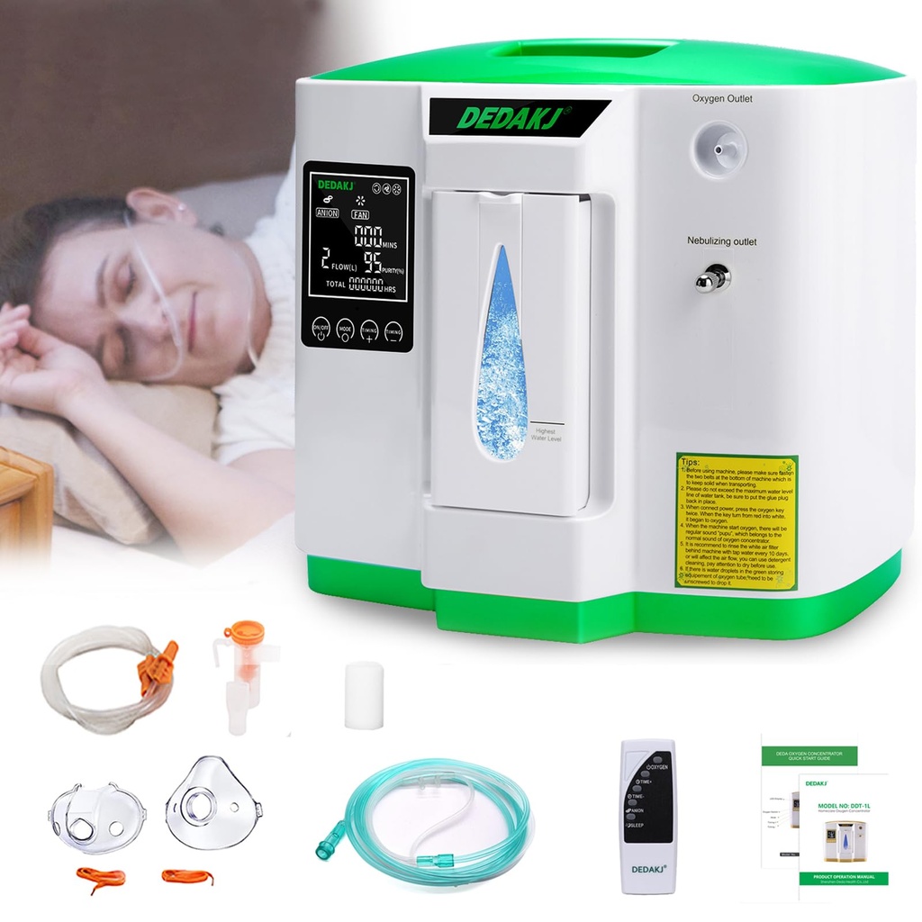 DEDAKJ Oxygen Machine, 1-7l / Min Oxygen Machine, Accumulated Time Adjustment for Home 