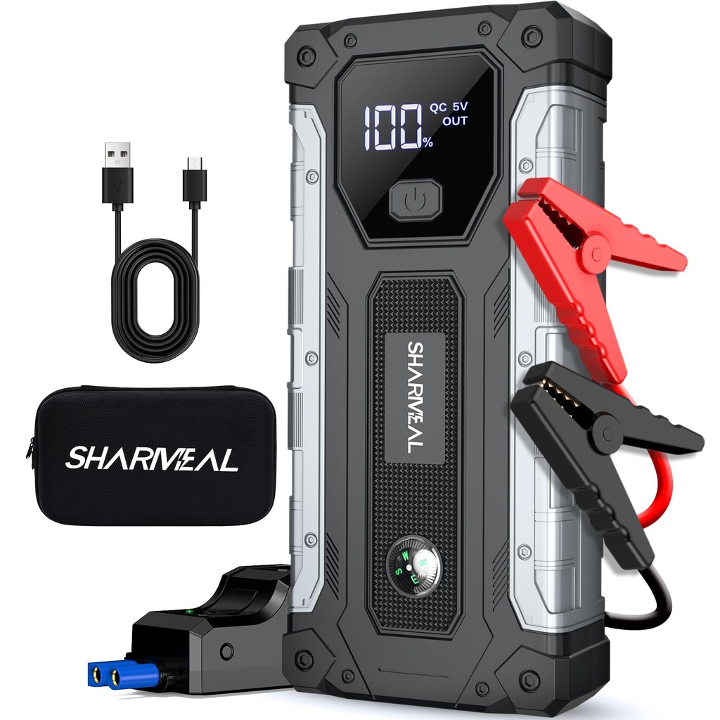 SHARMEAL 5000A Jump Starter Power Pack, 12V Car Jump Starter Power Bank (up to 10.0L Gas or