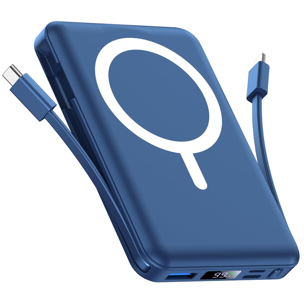 Vexnara for Magsafe Power Bank, 10000mAh Magnetic Portable Charger,15W Wireless Battery Pack