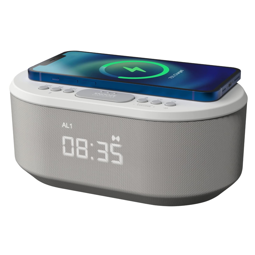 i-box Alarm Clocks Bedside, Alarm Clock with Wireless Charging, Bluetooth Speaker