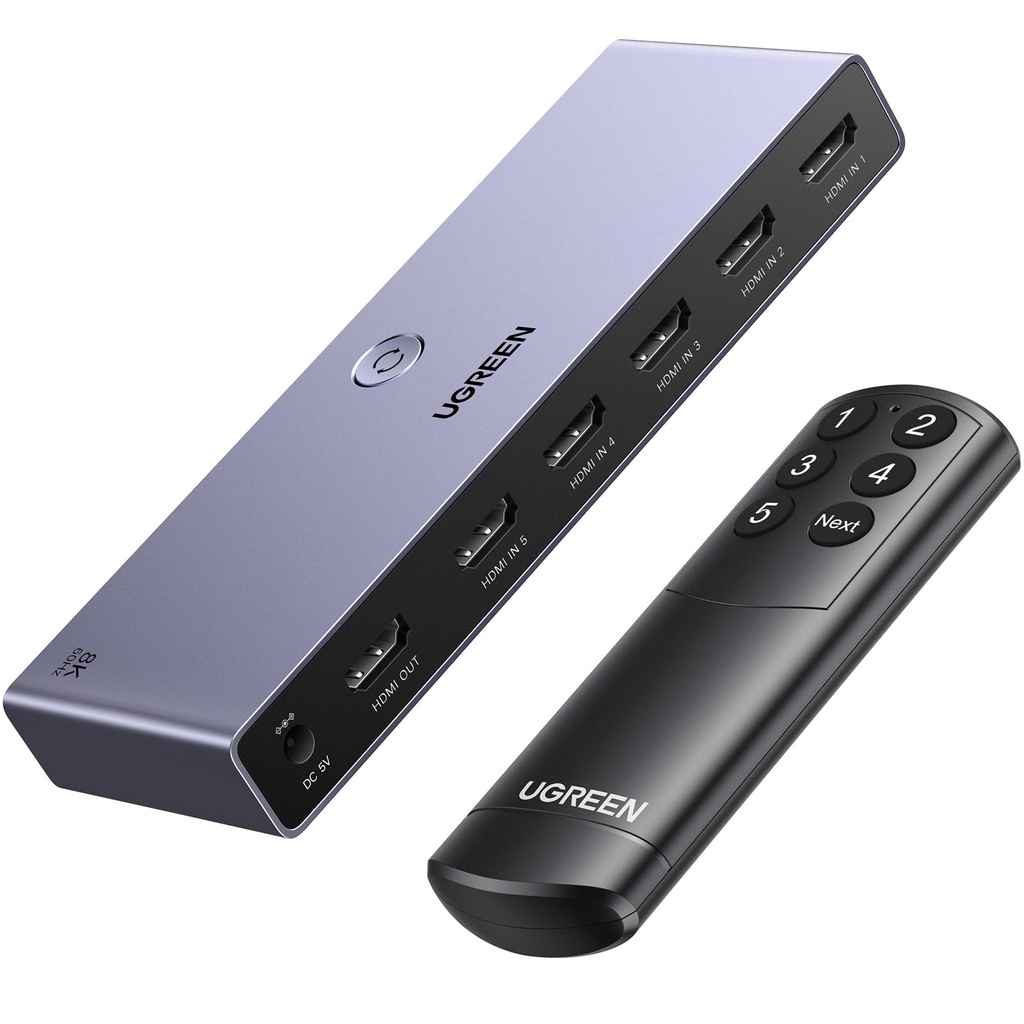 UGREEN 8K@60Hz HDMI Switch 5 In 1 Out, 4K@120Hz HDMI 2.1 Switcher with Power Adapter Support