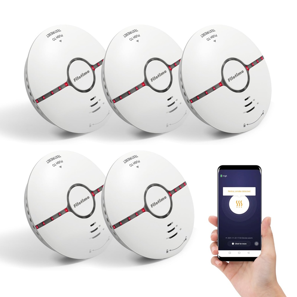 Wi-Fi Smoke Alarm, Fire Alarm Smoke Detector with Large Silence Button and Replaceable Battery