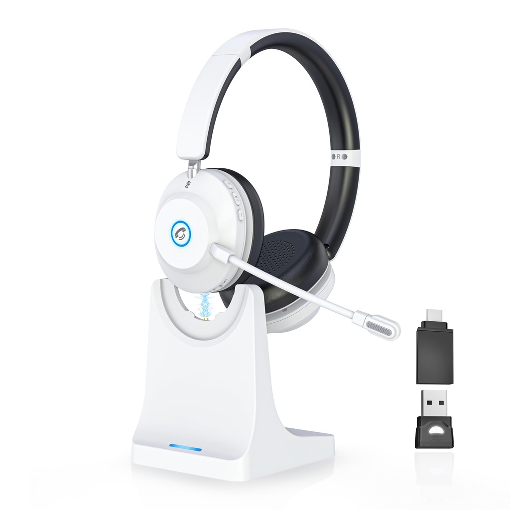 Earbay Wireless Headset with Mic for Work, V6.0 Bluetooth Headset with Charging Dock, ENC No