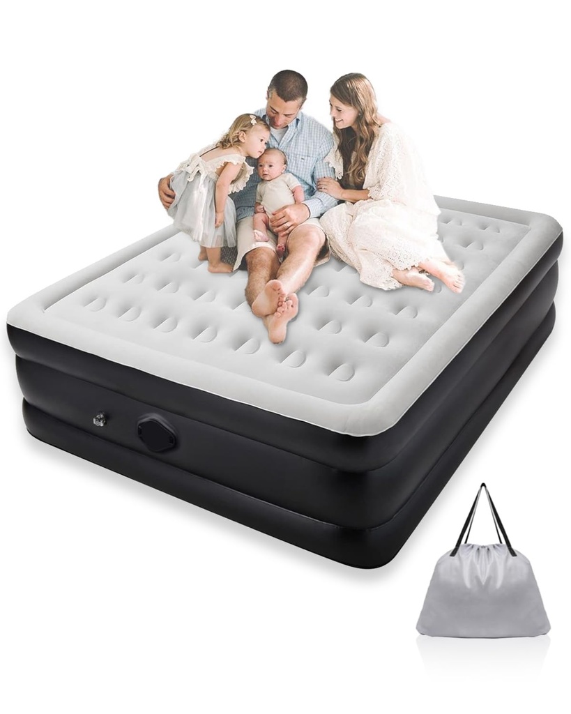 Inflatable Mattress, Double Air Bed with Built-in Electric Pump, Portable Inflatable Mattress