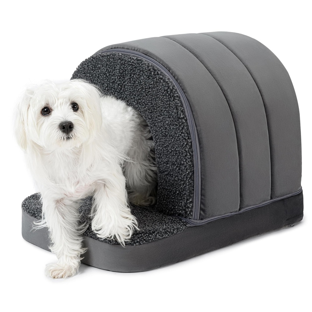 PELZIN Orthopedic Dog Bed House - Indoor Dog Kennel with Egg-Crate Foam - Porched Pet Shelter