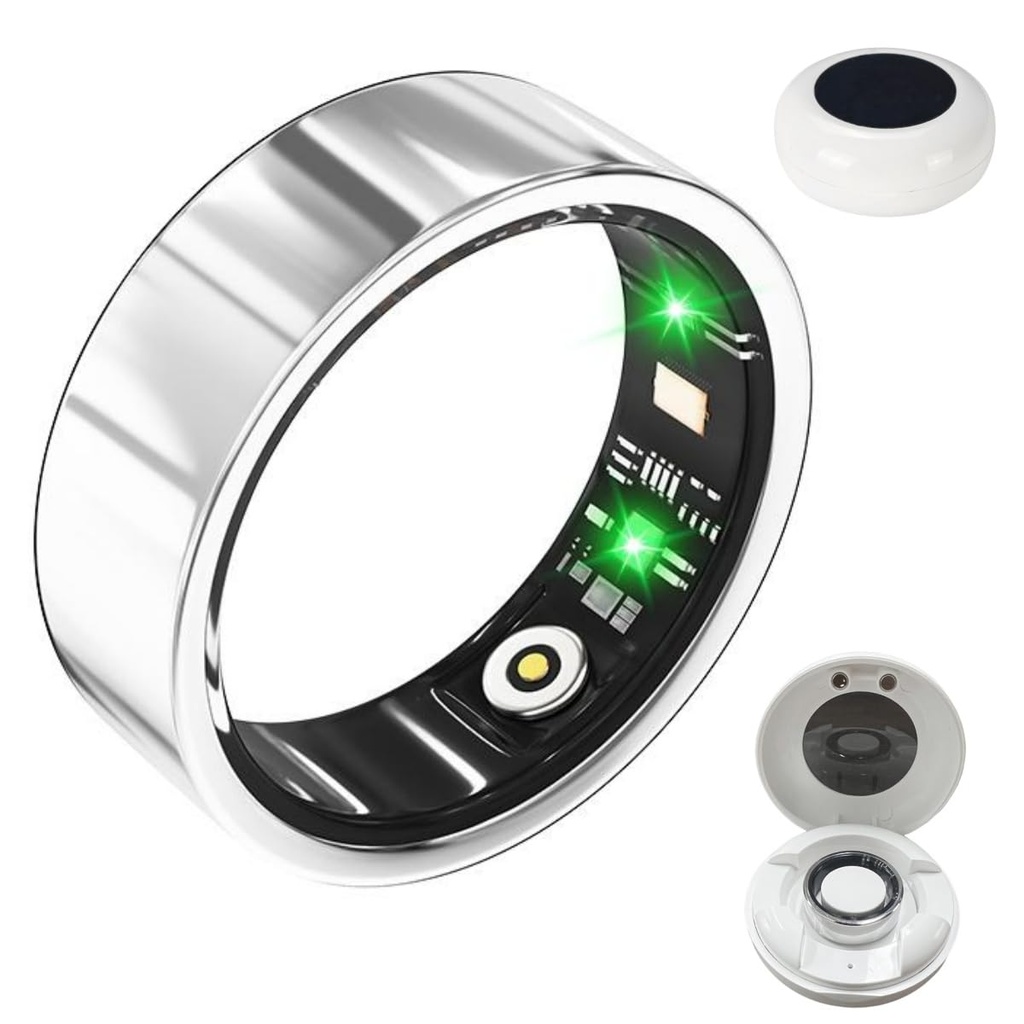 Smart Ring, IP68 Heart Rate and Blood Pressure Health Rings for Women Men w/Sleep Blood Oxy