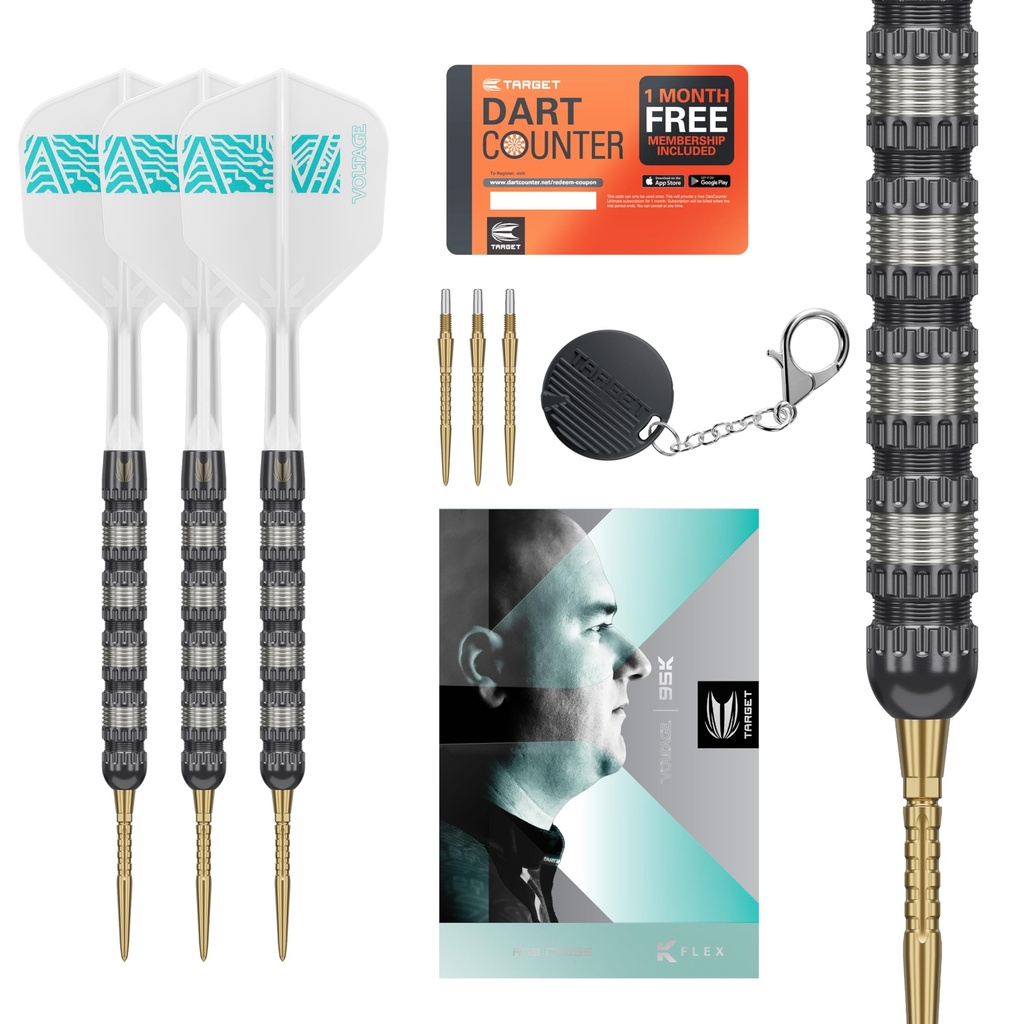 Target Darts Rob Cross 95K Steel Tip Swiss Point Darts, 95% Tungsten Darts with K-Flex Flights