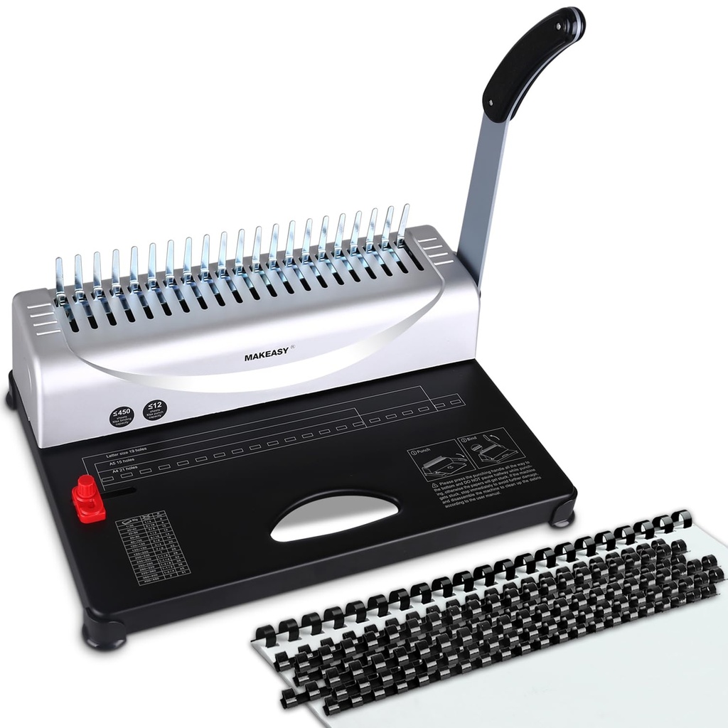 MAKEASY Binding Machine, 21-Hole, 450 Sheet, Paper Punch Binder with Starter Kit 100 PCS 3/