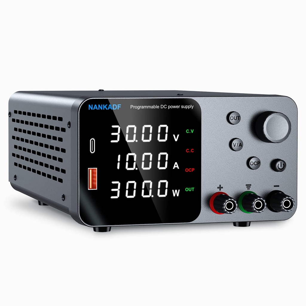 DC Power Supply Adjustable 30V 10A, Lab Bench Power Supply with Encoder Knob & USB-A/Type-c