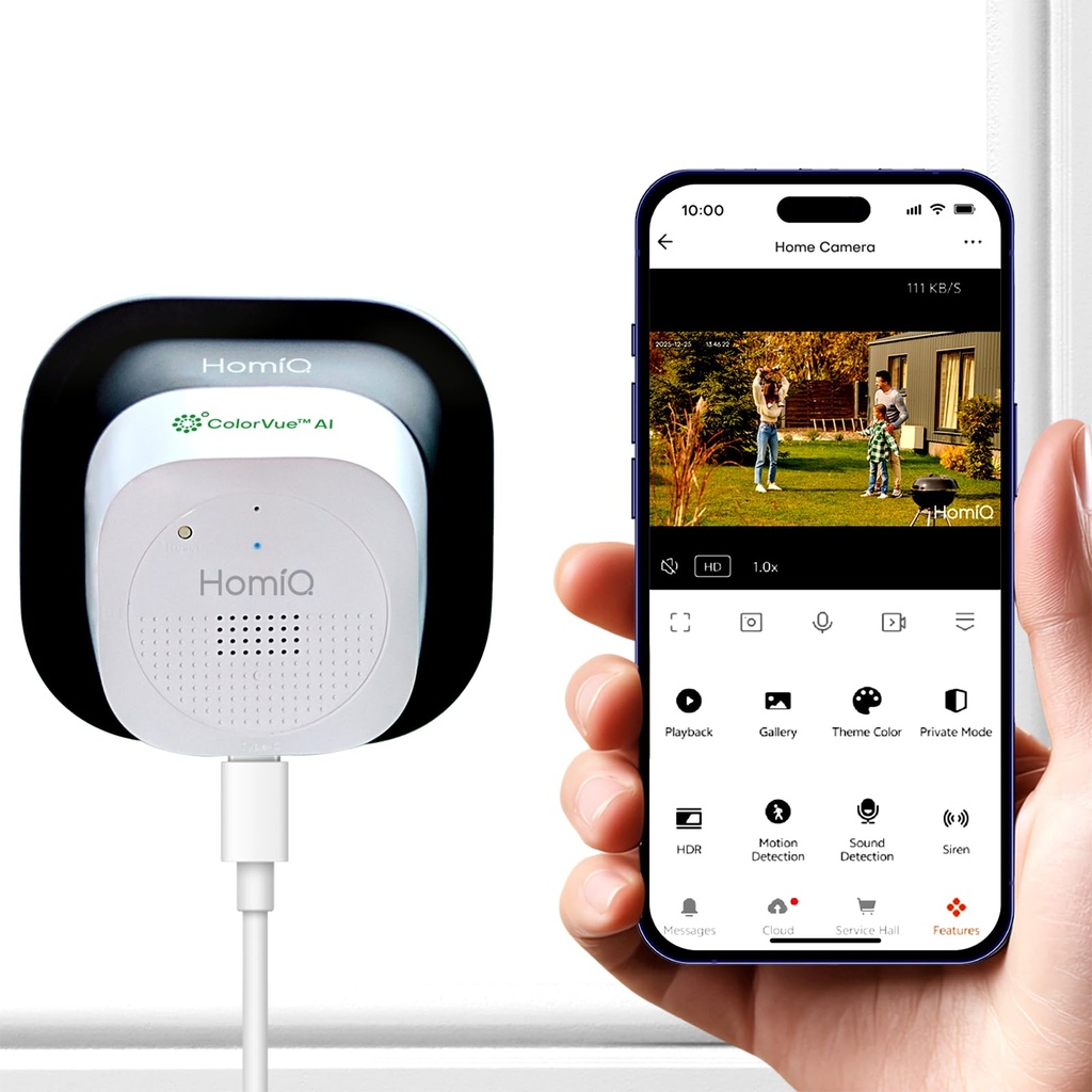 HomiQ Window Security Camera 2K, Indoor WiFi Cameras 2.4GHz/5GHz, Colorvue AI Color Night V