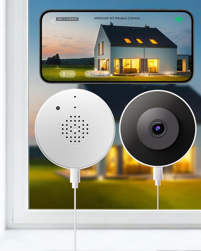 AKINGUAR 2 Pack 3MP 2K Window Camera, 2.4GHz & 5GHz WiFi Indoor Camera for Home Security, w