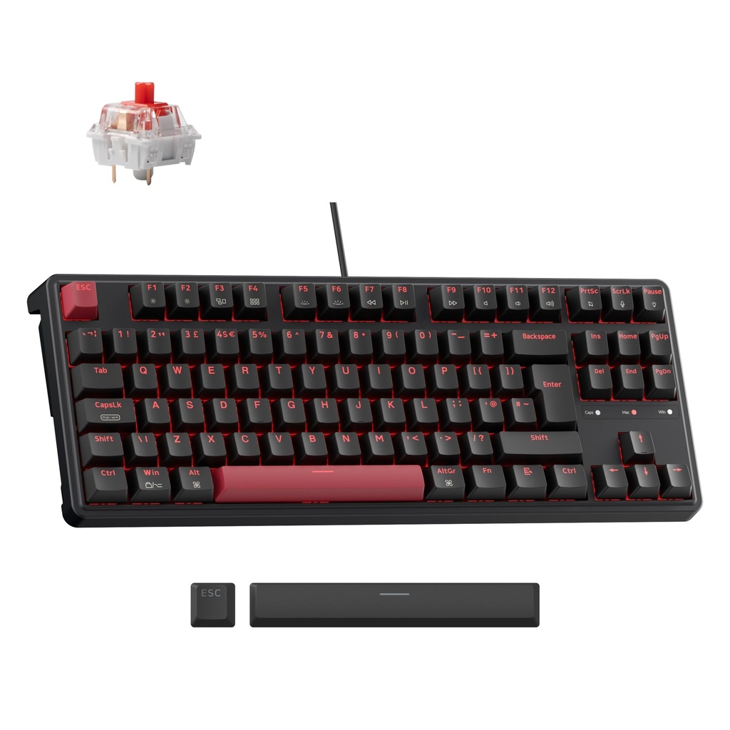 Keychron C3 Pro Wired Mechanical Keyboard - ISO UK Layout, 87 Key TKL Compact, Gasket Mount