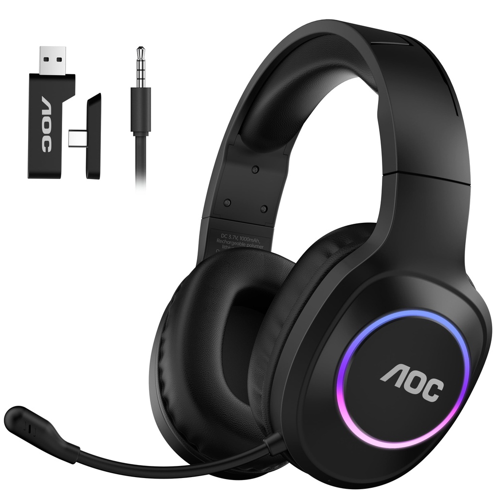 AOC Wireless Gaming Headset for PC, PS5/4, Switch, 2.4GHz Ultra-Low Latency & Bluetooth 5.4