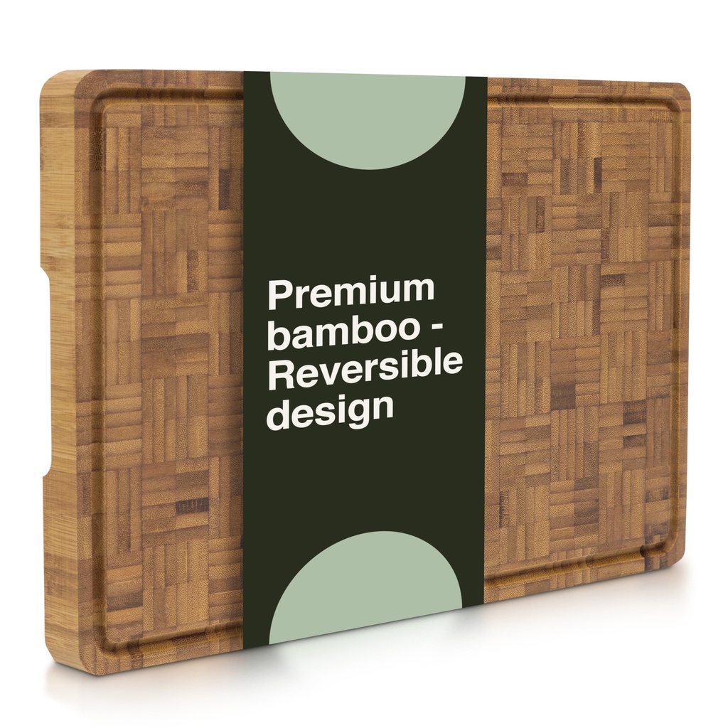 Cactus & Cubby Premium Bamboo Chopping Board. Deluxe Deep Carbonised End Grain Wooden Chopp
