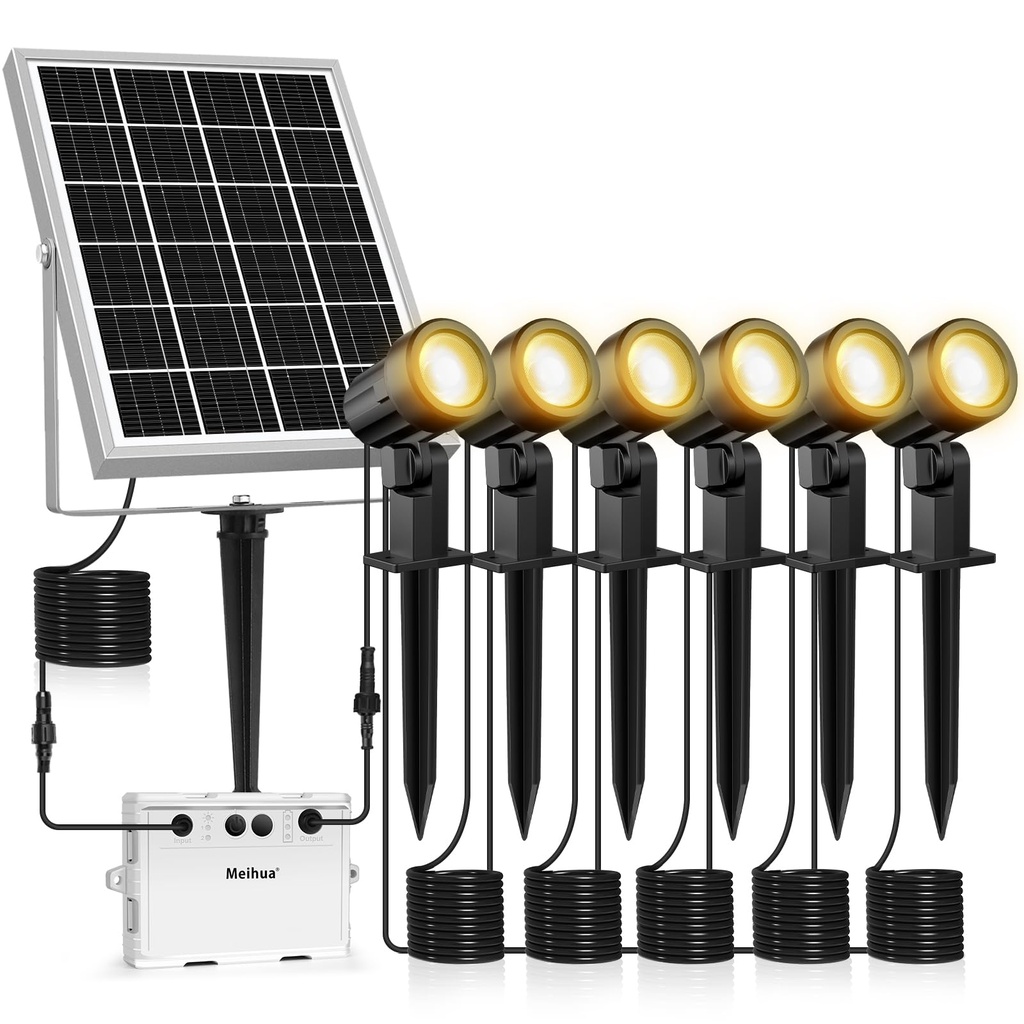 MEIHUA 6 in 1 Solar Spot Lights Outdoor Garden, Solar Spike Light 2700K Warm White, Garden F
