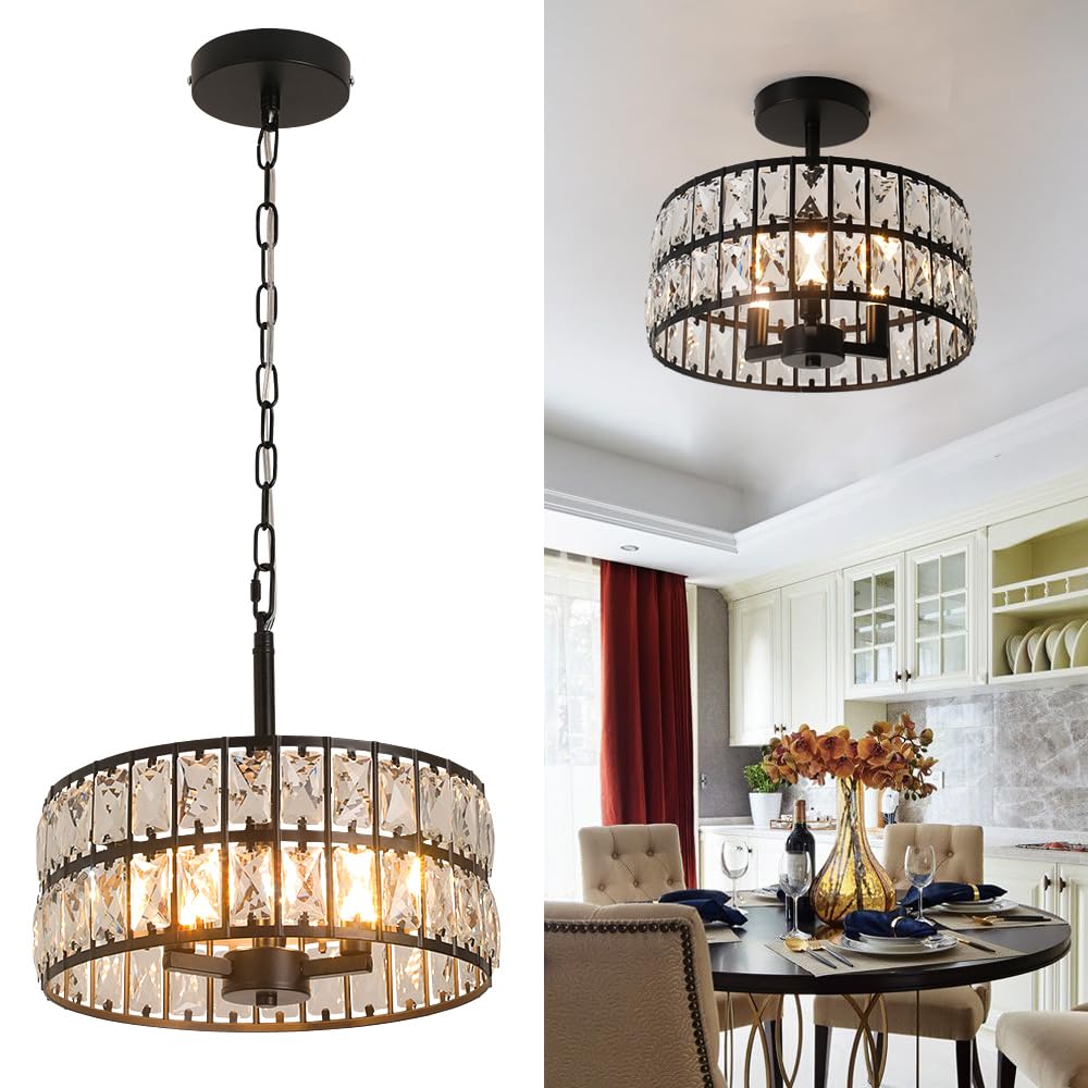 Vinilky Modern Crystal Chandelier Ceiling Lights, Pendant Light Shade Fixture Semi Flush Cei