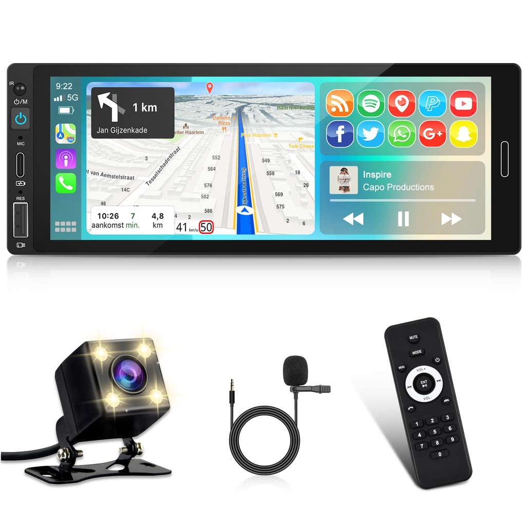 Single Din Carplay Car Stereo with Car Play Android Auto - 6.86 inch 1 Din Touch Screen