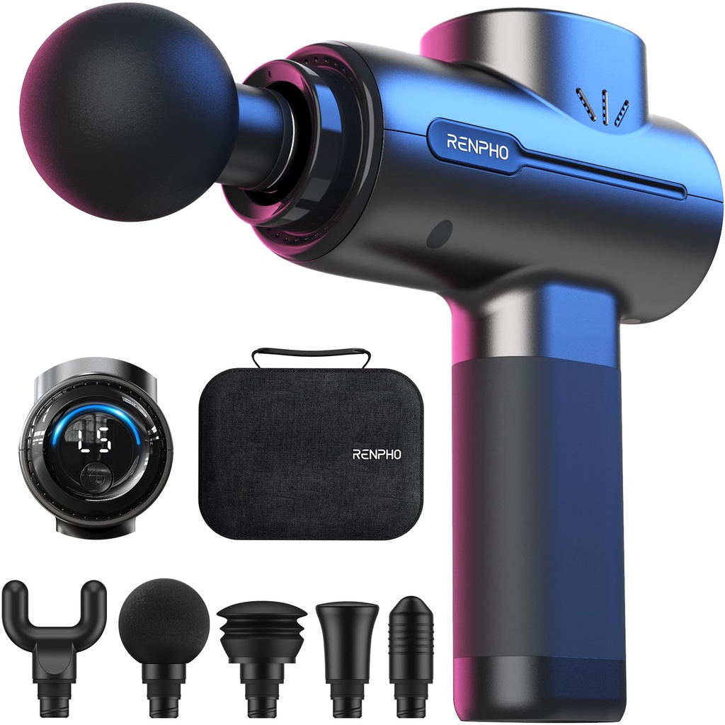 RENPHO Massage Gun Deep Tissue,Muscle Massage Gun with 5 Speeds 5 Massage Heads,10mm Amplitu