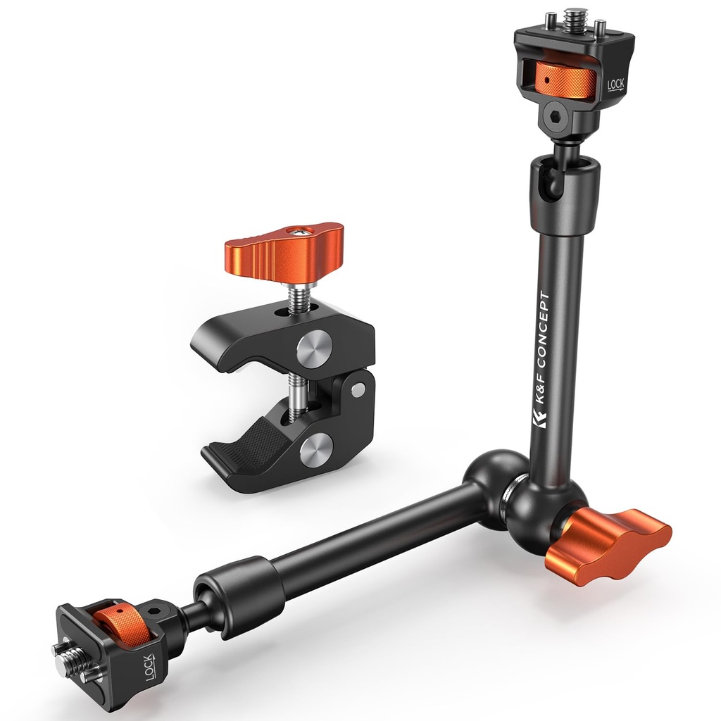 K&F CONCEPT 11" Magic Arm Super Clamp Kit, Camera Clamp Mount with 1/4" 3/8" Screw ARRI