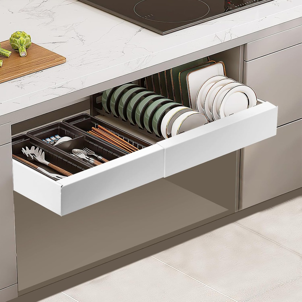 Pull Out Cabinet Organiser, Adjustable Sliding Drawer Storage Shelf for Kitchen Cupboards