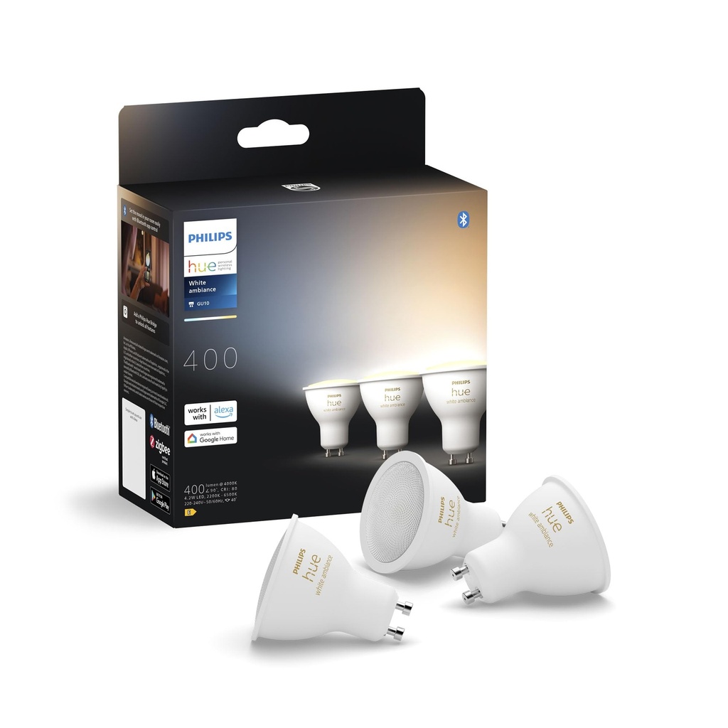 Philips Hue GU10 Smart LED Spotlight (3-Pack) White Ambiance