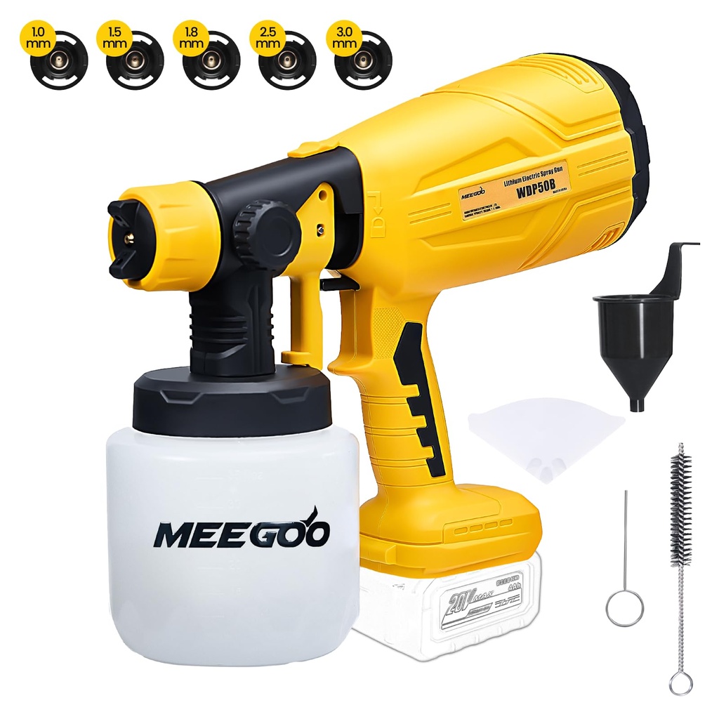 MEE GOO Cordless Paint Sprayer for Fence, Furniture, cabinets, Walls, etc. (Battery Not Included)