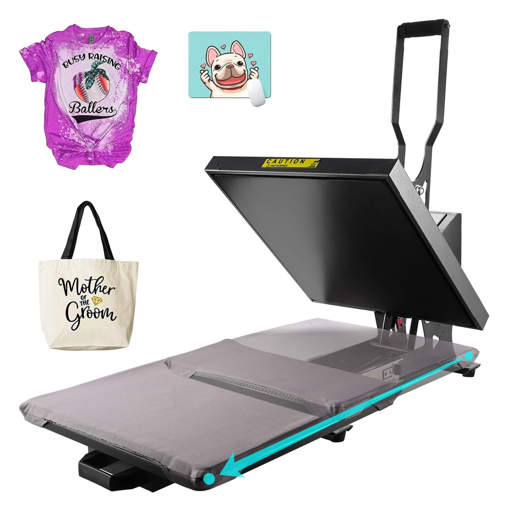 PlanetFlame Heat Press Machine for T-Shirts 38x38cm, Pull-Out Heat Press 15" x 15" with Dig