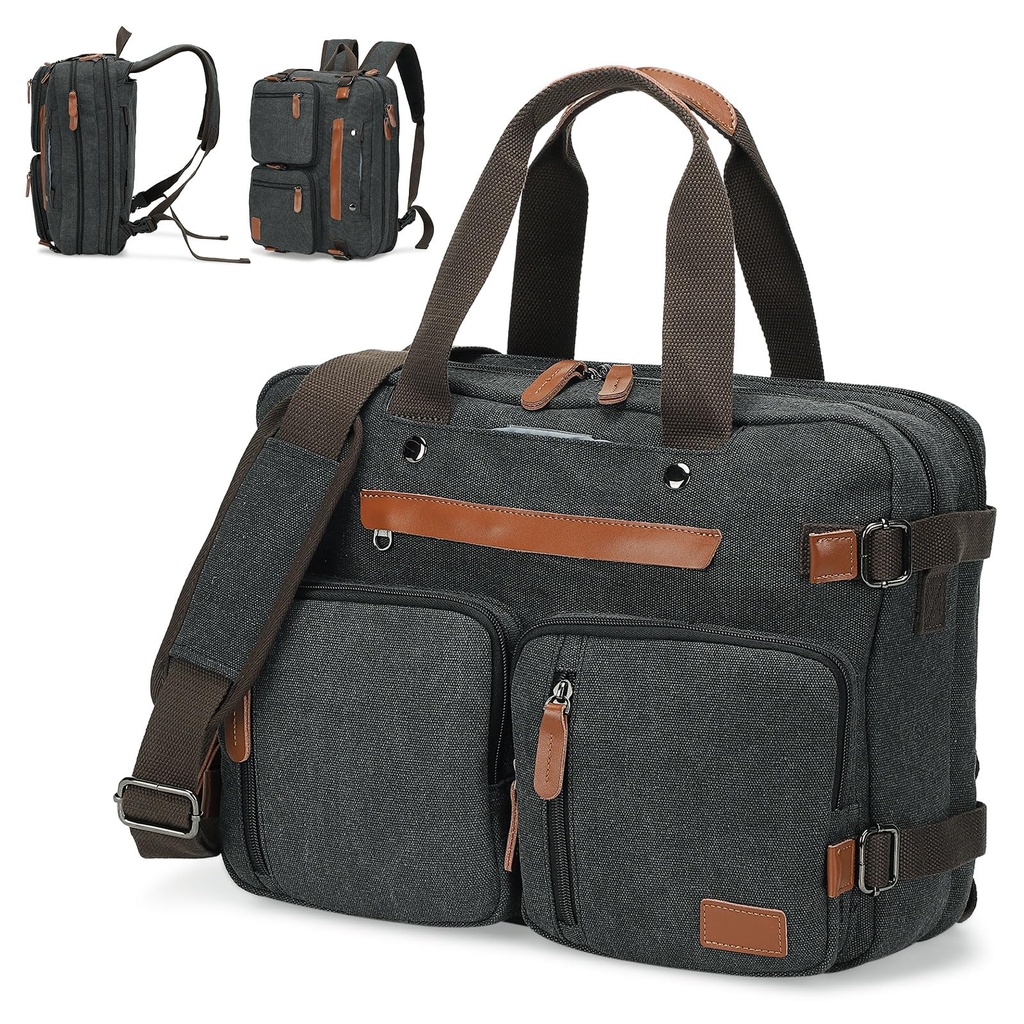 SUIKIHUM 3 in 1 Canvas Briefcase Backpack for Men Women, 17.3 Inch Laptop Backpack, Business
