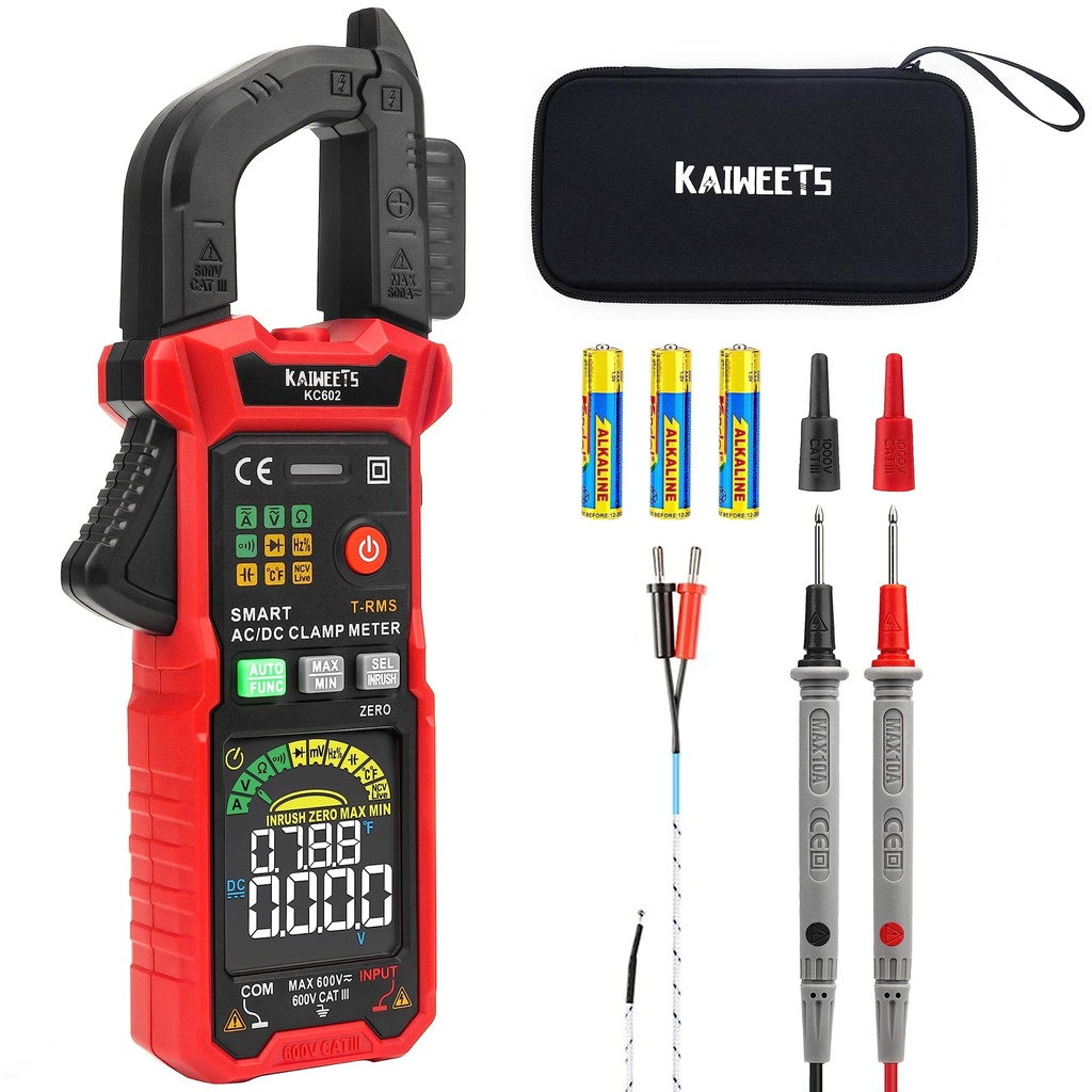 KAIWEETS KC602 Clamp Meter, Smart Auto-Range Multimeter 600A AC/DC Current, 600V AC/DC Volta