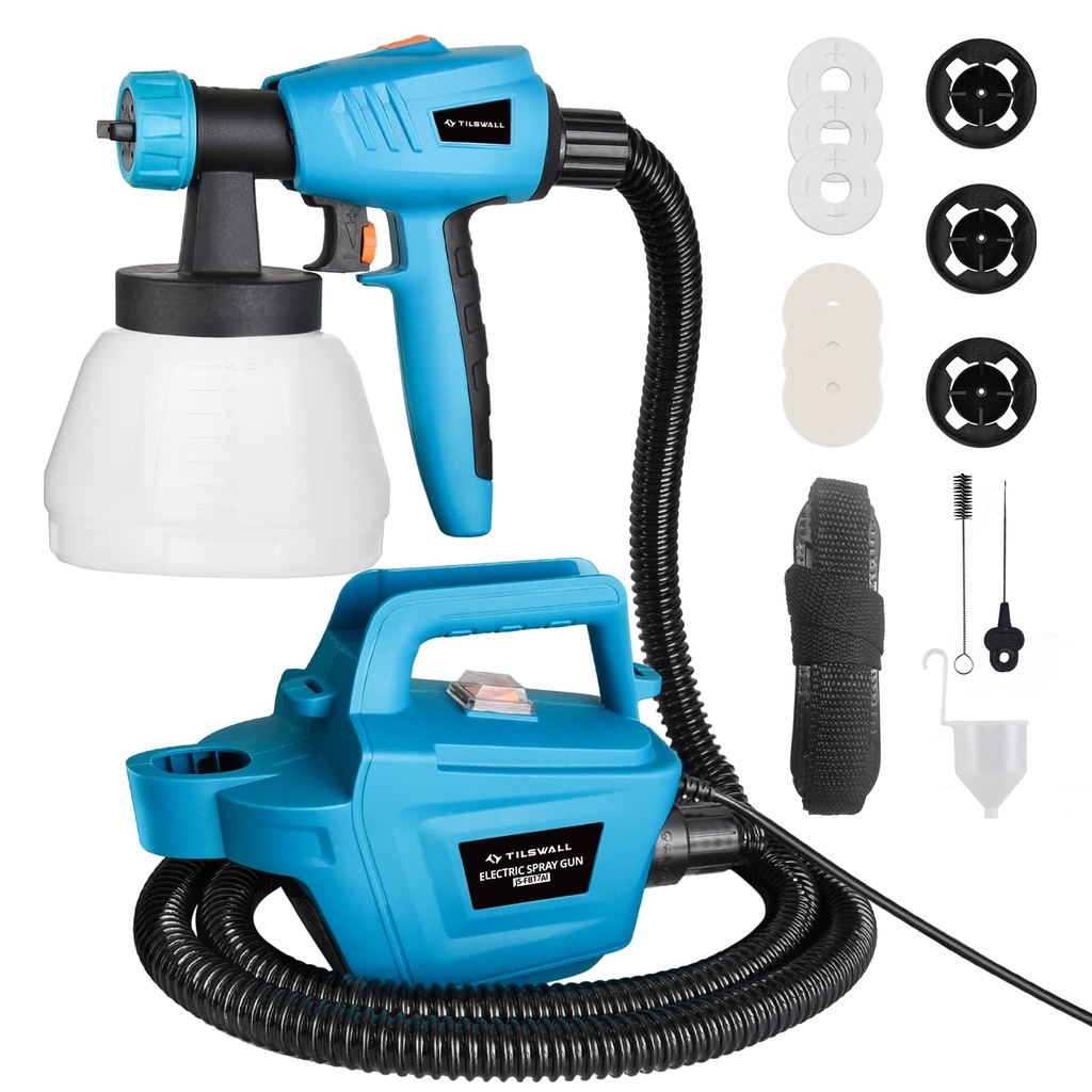 Fence Paint Sprayer Tilswall Pro 800W, Electric HVLP Paint Spray Gun with 3 Nozzle Sizes