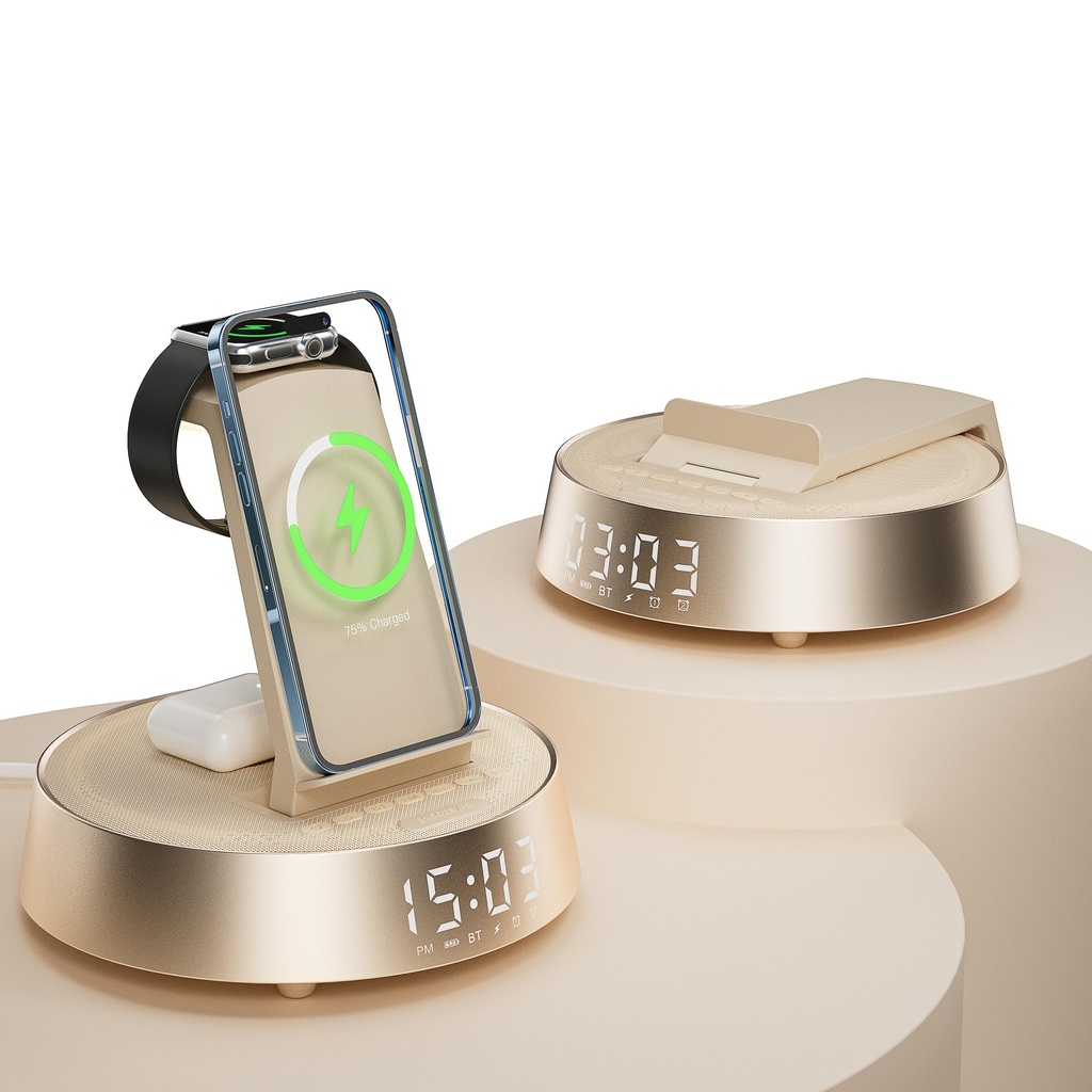 FREEFISH Wireless Charger iphone, Radio Alarm Clock with Wireless Charging Station, Bluetooth