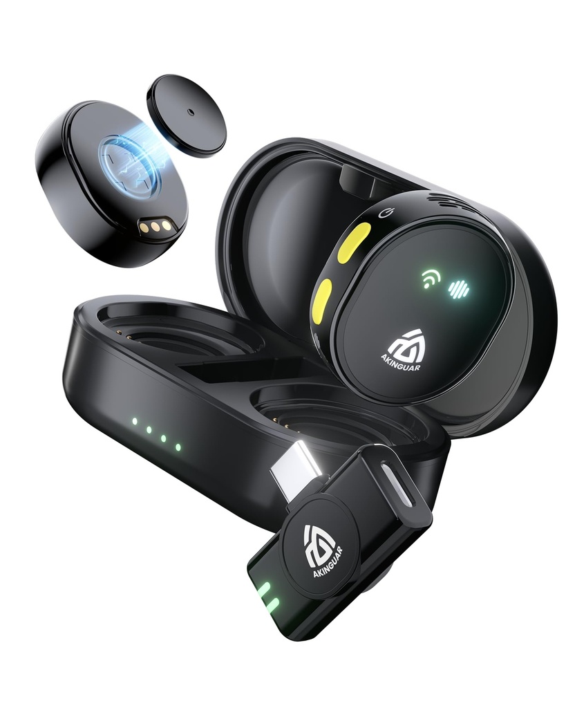 AKINGUAR Wireless Lavalier Microphone (2TX+1RX) for Android, iOS, Tablet, PC, Mini Lapel Mic