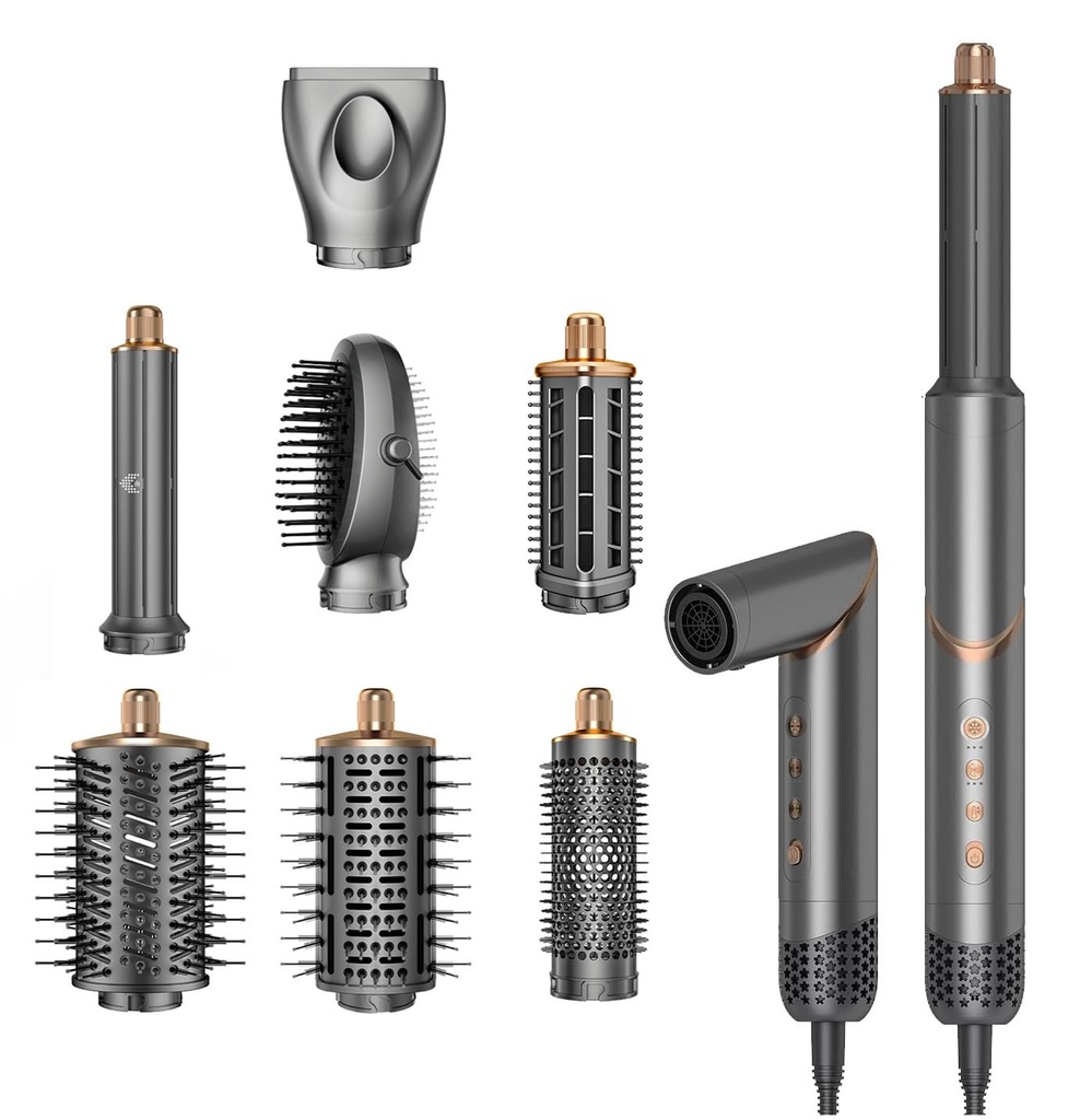 8 in 1 Hair Dryer Brush Set Air Hair Styler Curling Negative Ionic Foldable Hot Air Hair Dr