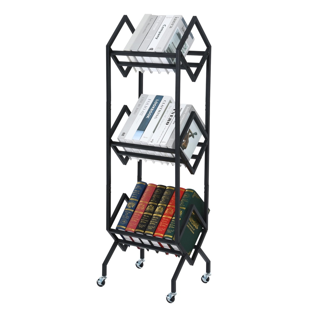 Rolling 3-Tier Storage Rack for Books and Games Ã”Ã‡Ã´ Black Powder-Coated Steel Organiser