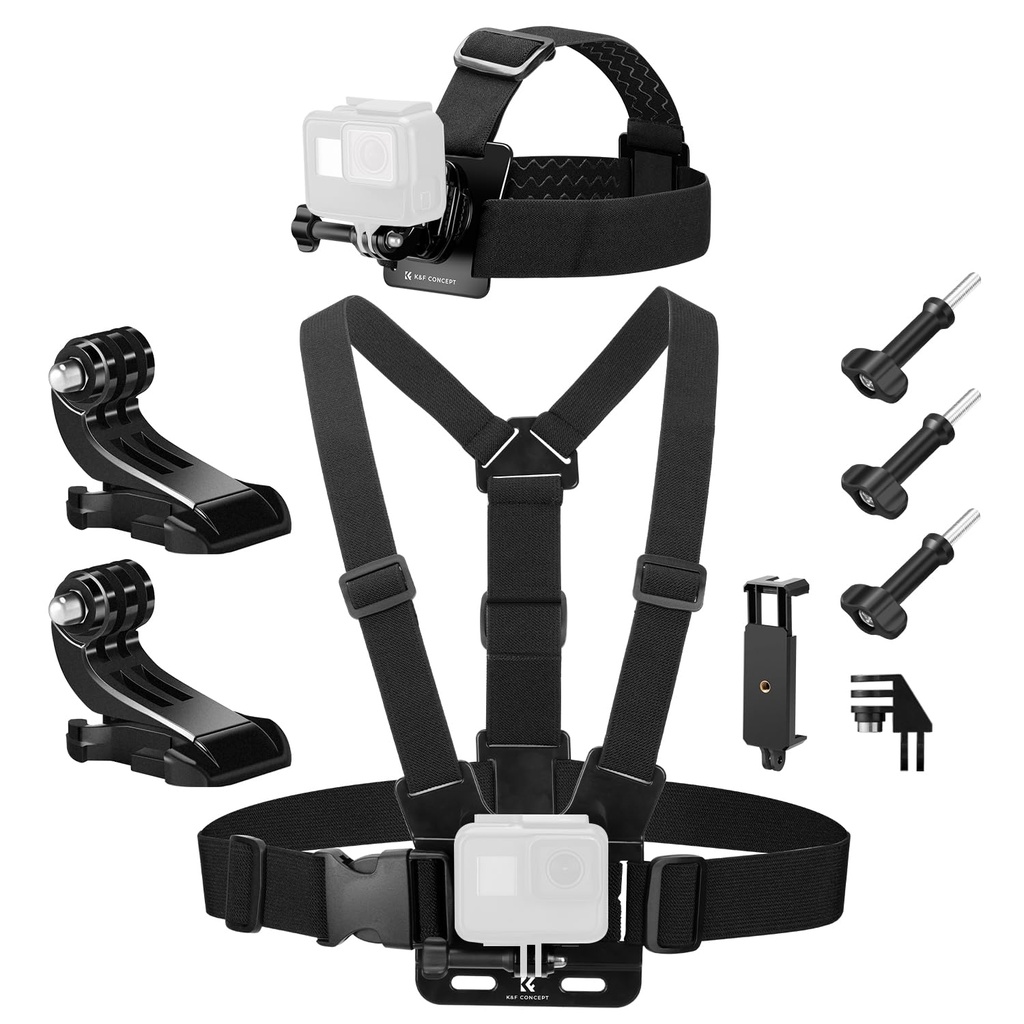 K&F CONCEPT Elastic Chest Harness & Head Strap Mount for GoPro Hero 13 12 11 10 9 Black 