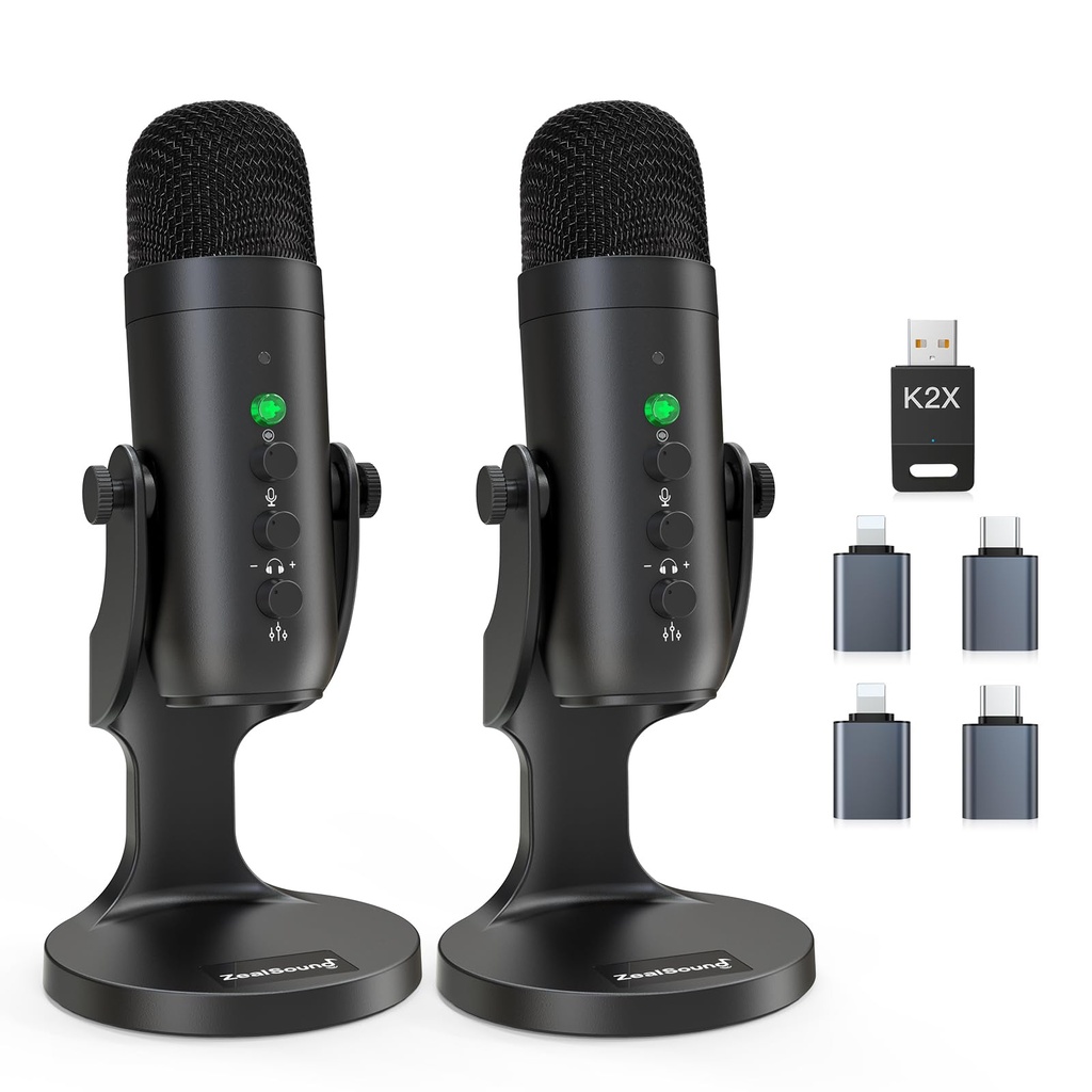 zealsound 2-in-1 USB Wireless Podcast Microphone Kit for PC/iPhone, Noise Canceling Plug & P