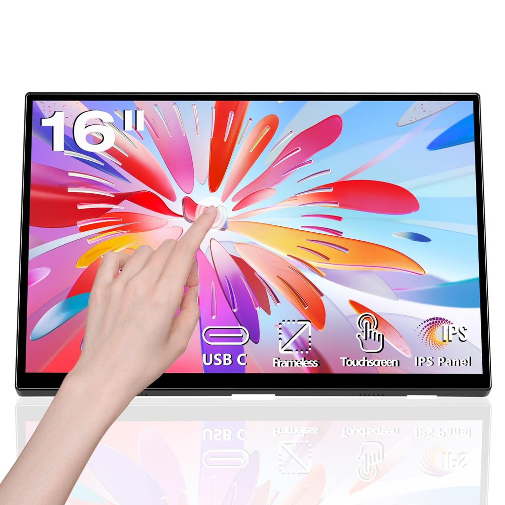Akntzcs Touchscreen Portable Monitor 16 Inch Full HD 1920x1200P Touch Screen USBC Monitor
