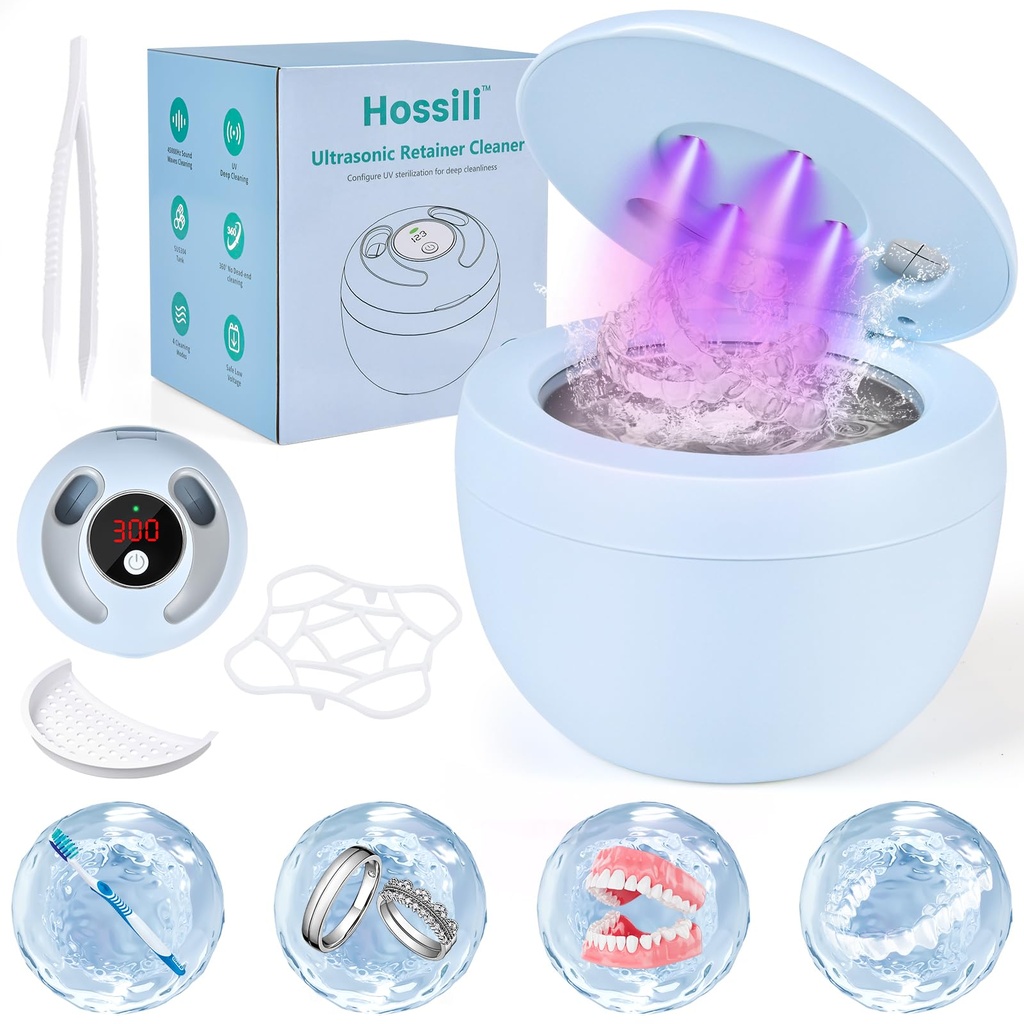 Ultrasonic Retainer Cleaner Machine, 45kHz 200ML Dental Cleaning Pod with 4 Wash Modes