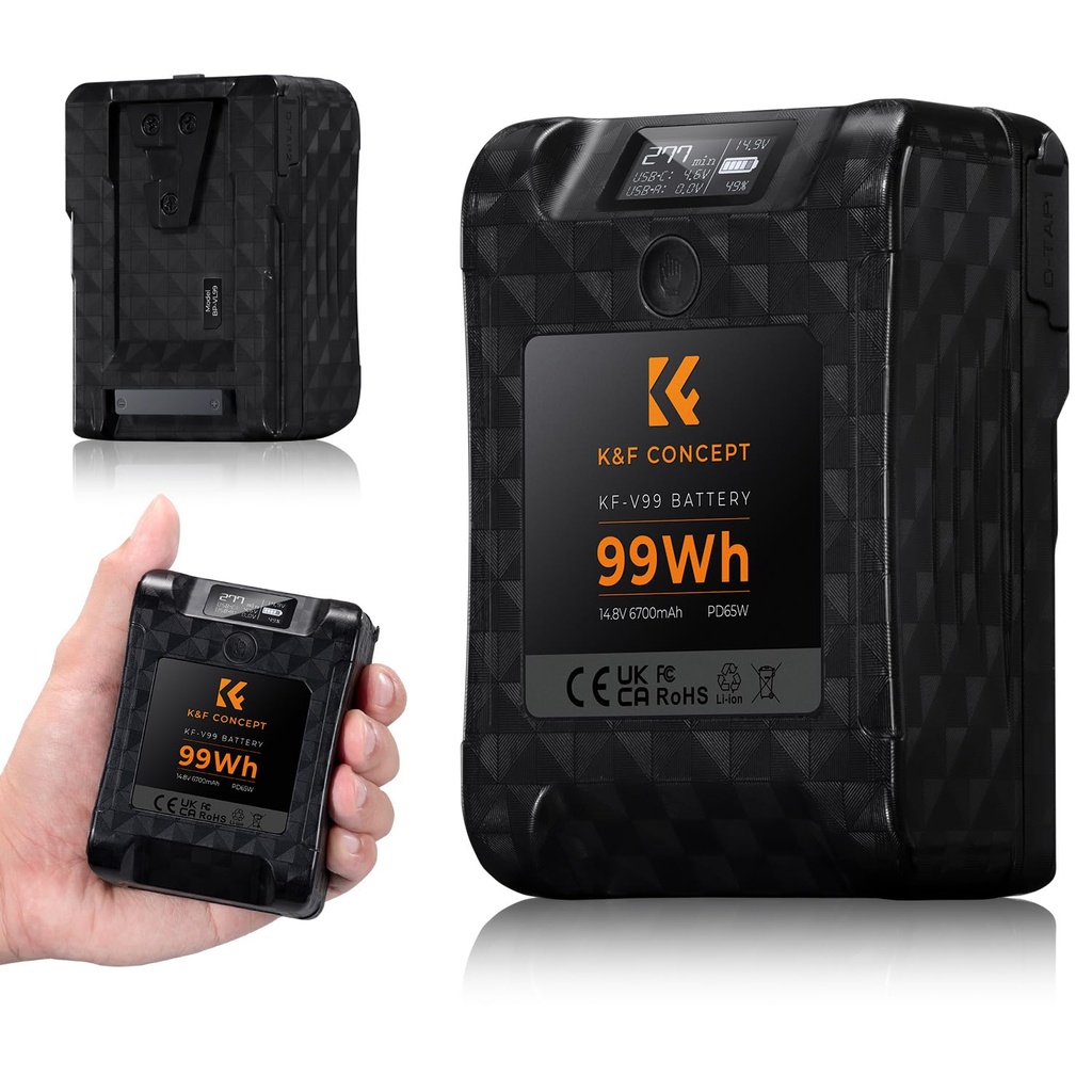 K&F CONCEPT V Mount Battery 99Wh (6700mAh) Mini V-Mount Battery with PD 65W Charging & OLED