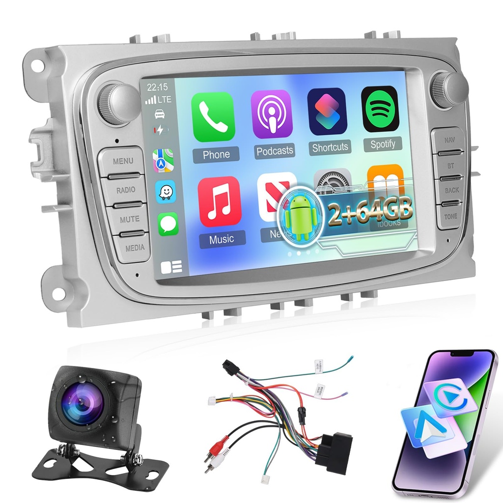 2GB+64GB Car Radio for Ford Focus Mondeo Galaxy Kuga C-MAX S-MAX, 7 inch Android Touch Scree