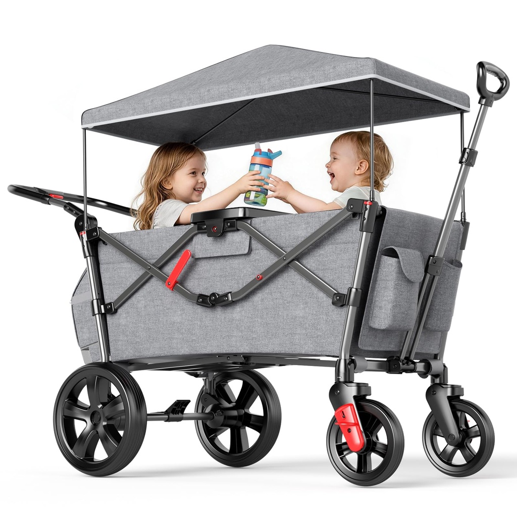 EVER ADVANCED Wagon for Kids to Sit in, Stroller Wagon for 2 Kids with Removable Canopy, Pu