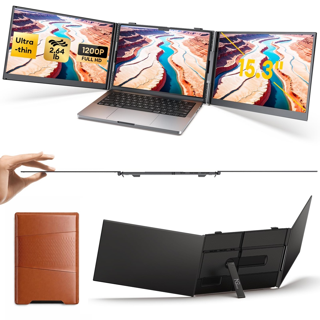 NGTeco 15.3Ã”Ã‡Ã˜ Laptop Triple Screen Extender, 1200P Portable Monitor Extended Plug-and-P