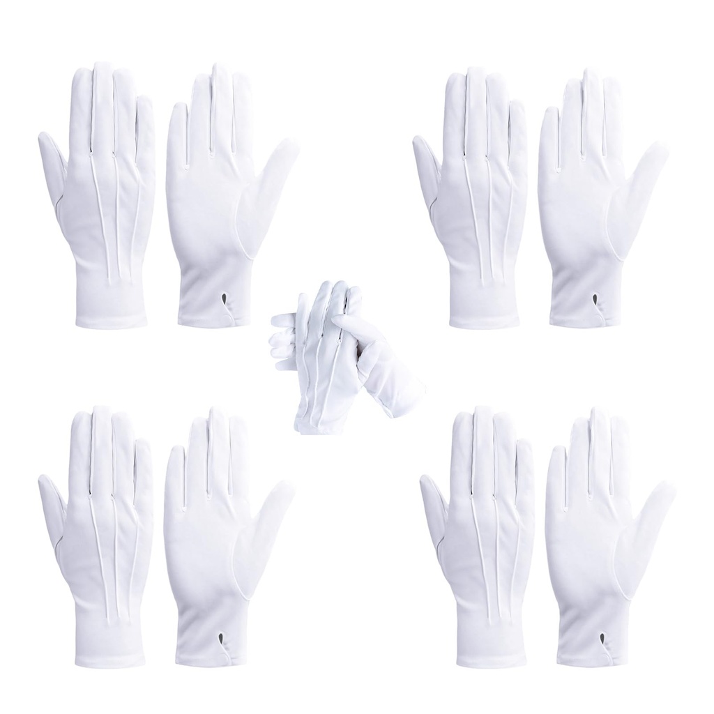YHTCC 4 Pair White Cotton Gloves, Reusable Breathable and Soft White Gloves, Sewn With Snap