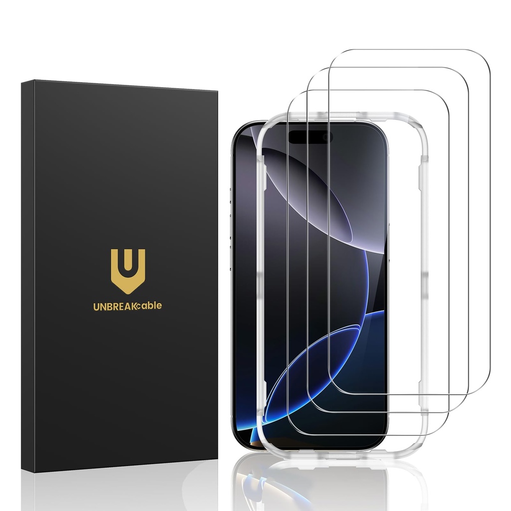 UNBREAKcable 3-Pack Screen Protector for iPhone 16 Pro Max, Double Shatterproof Tempered Gl